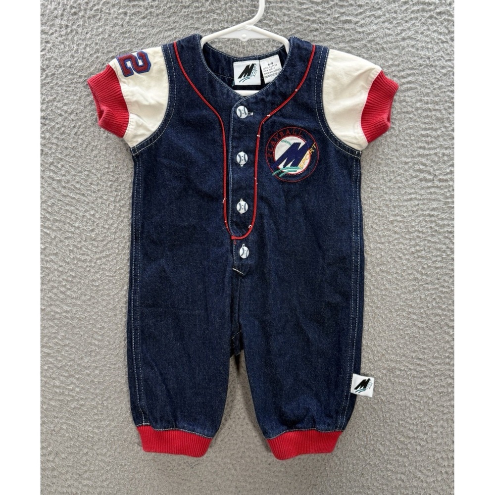 Vintage M Sport Romper Boys Infant 6/9 Months Multicolor Denim Baseball Y2K